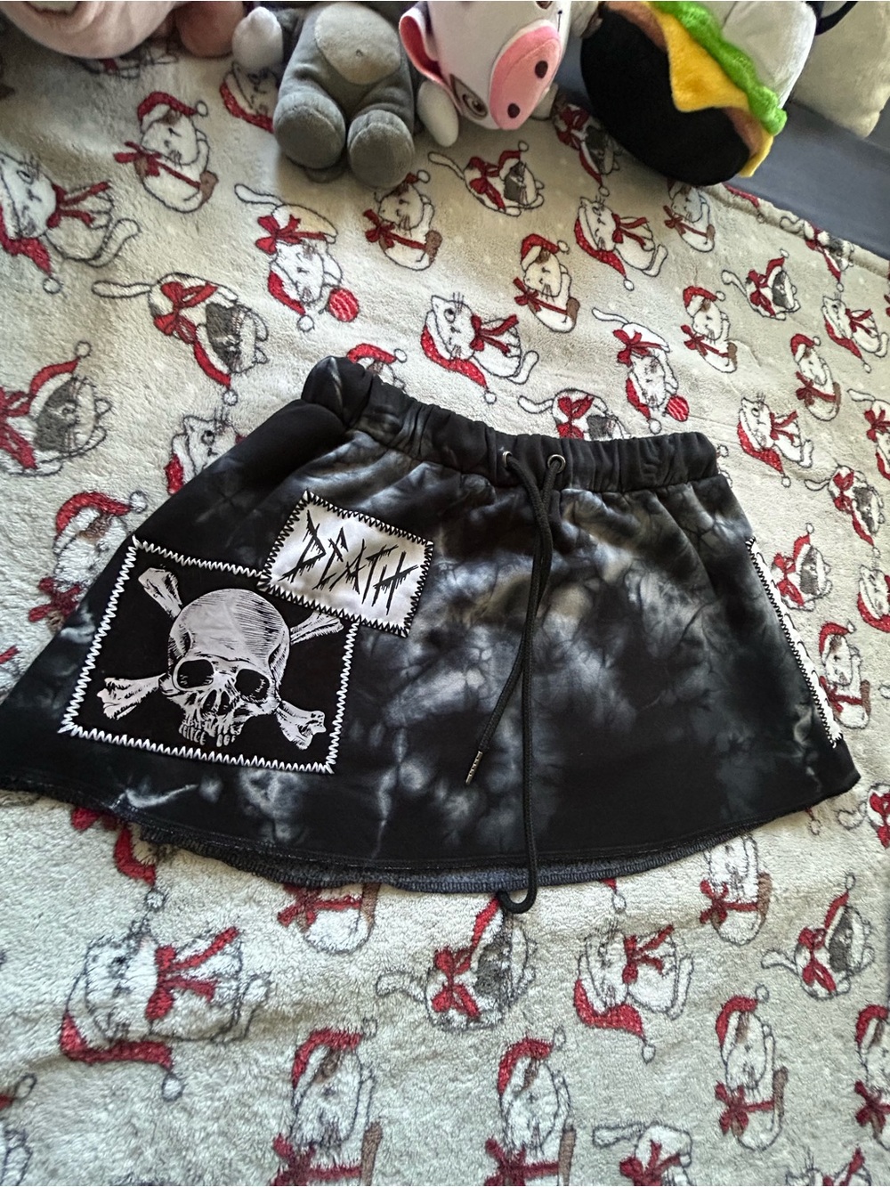 Punk/Rock/Emo Black Tie-Dye Skull Patch Mini Skirt